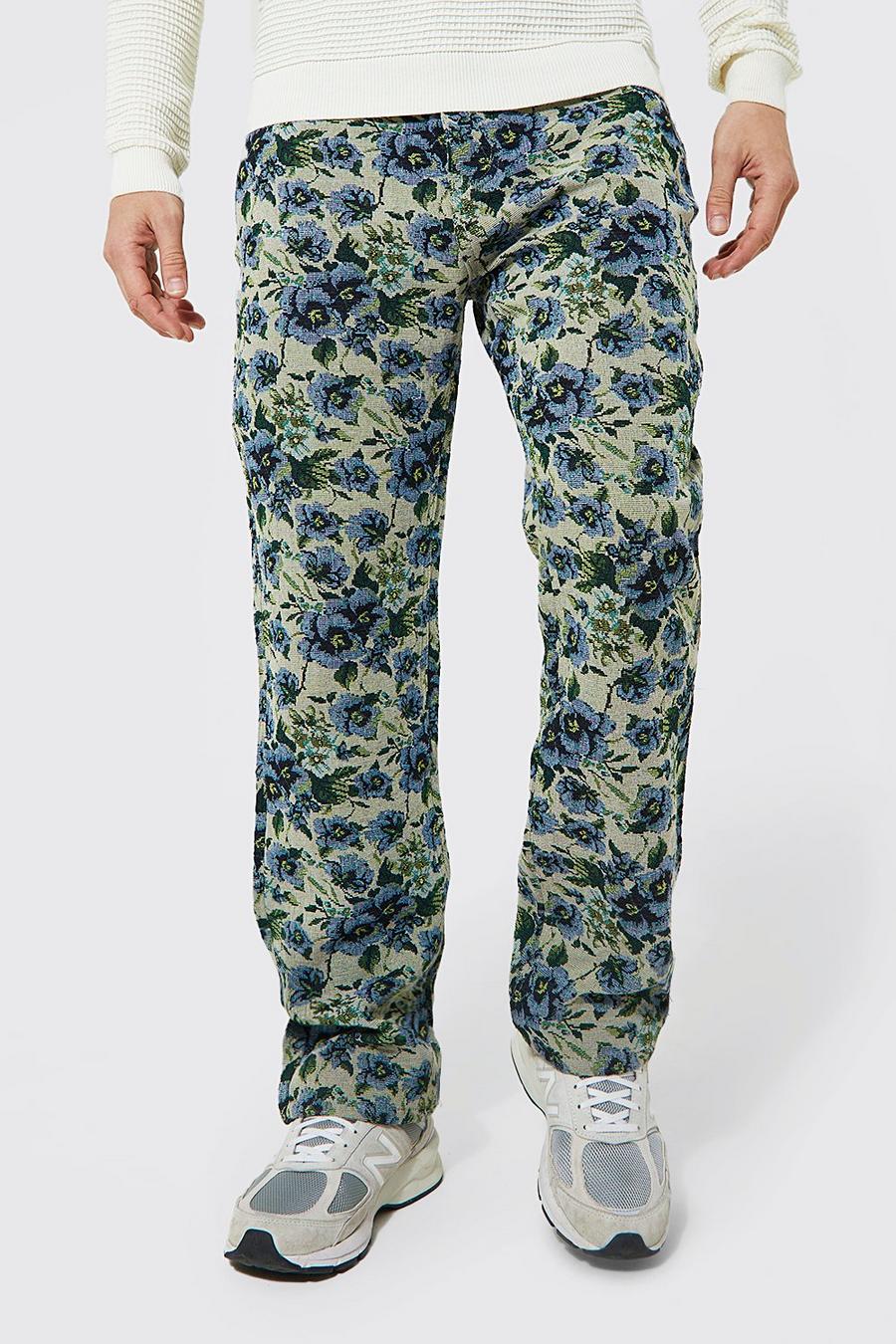 Pale green grön Relaxed Fit Tapestry Jeans  image number 1
