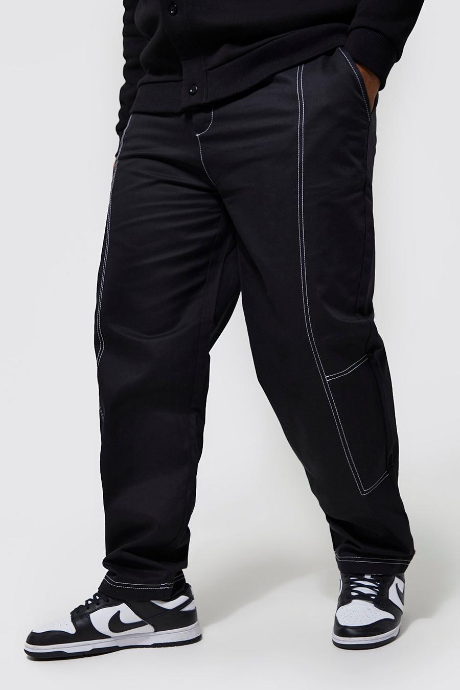 Grande taille - Pantalon droit à coutures contrastantes, Black image number 1