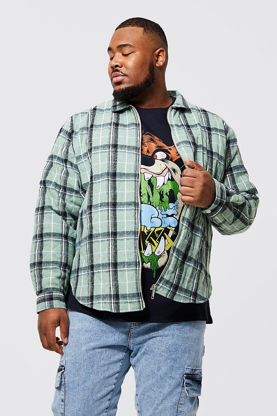 Sage Plus Quilted Check Curved Hem Overshirt image number 1