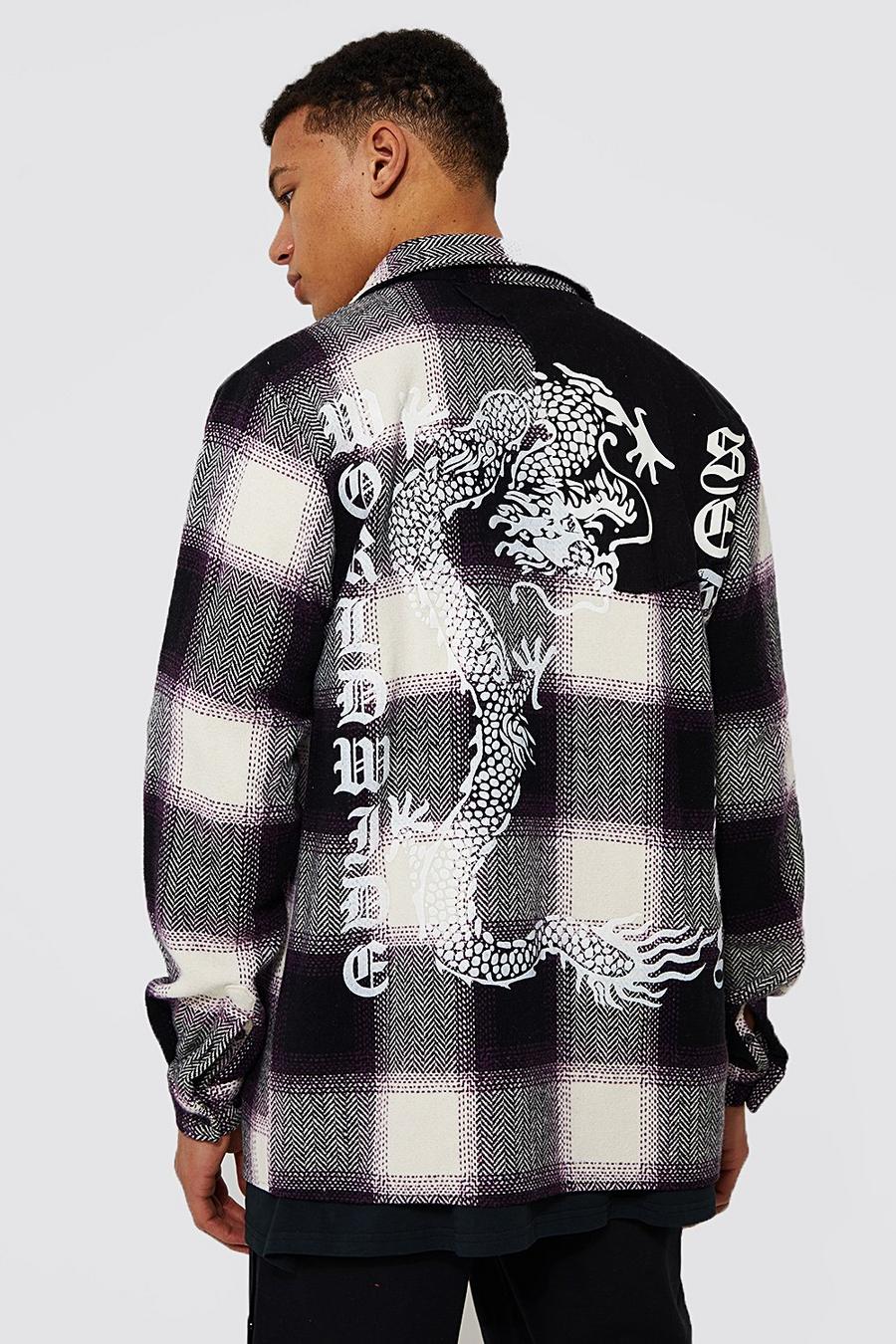 Black Tall Geruit Gesplitst Dragon Overhemd image number 1