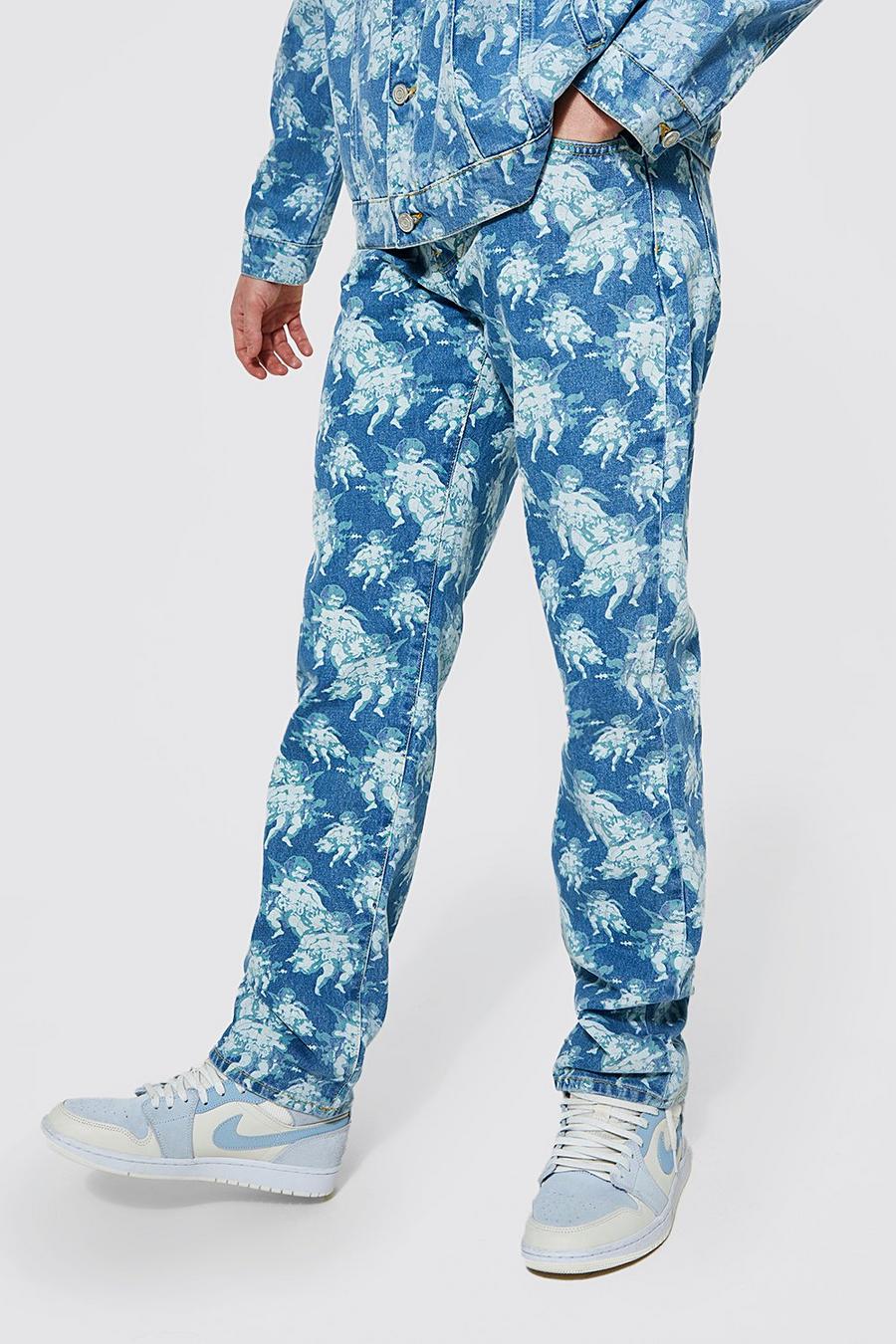 Light blue Relaxed Fit Cherub Print Jeans image number 1