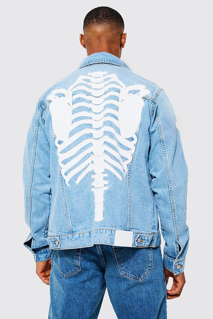 Light blue Regular Skeleton Applique Denim Jacket  image number 1