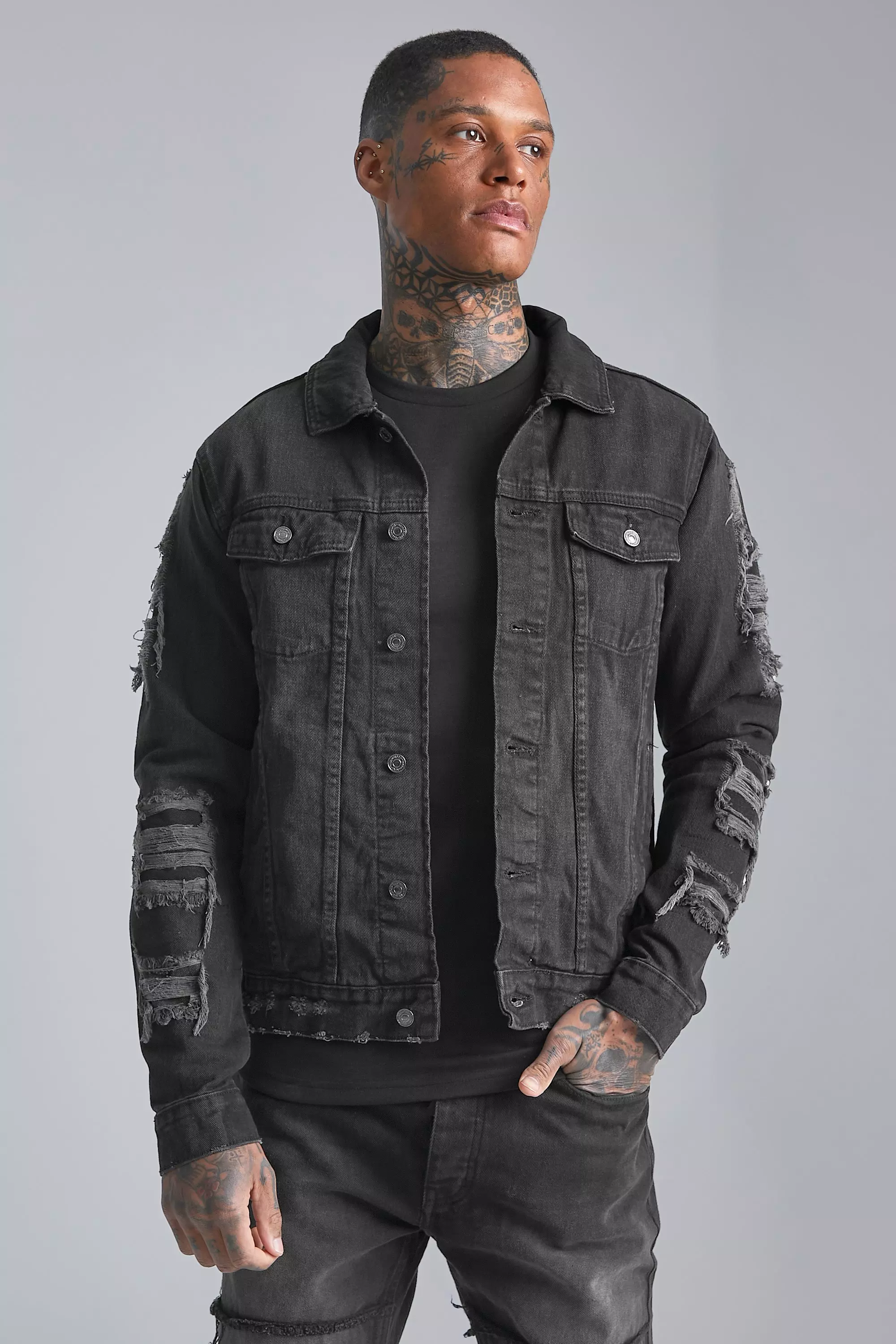 Regular Fit Rip Repair Denim Jacket