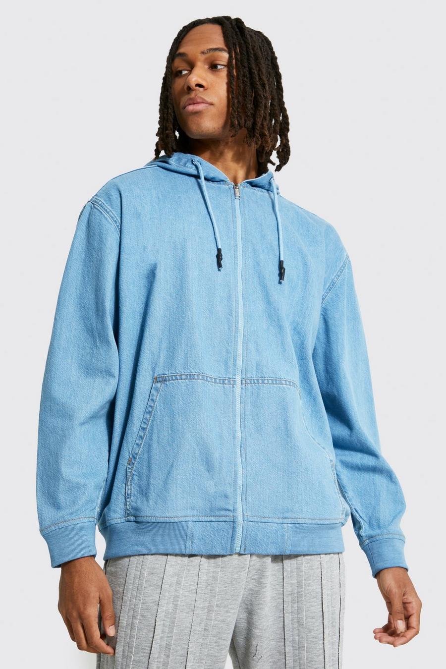 Light blue blå Oversize hoodie i denim