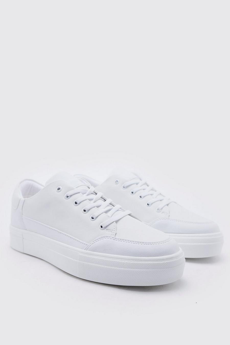 Zapatillas deportivas elegantes de ante y cuero sintético, White blanco