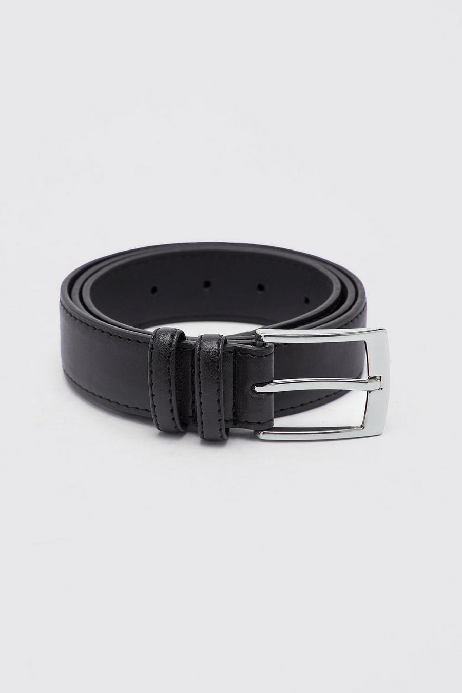 Black svart Faux Leather Feather Edge Belt