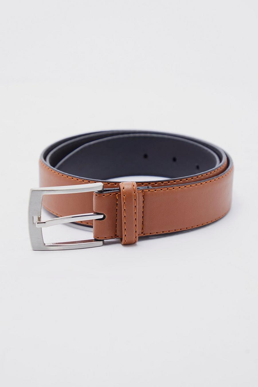 Tan marrón Faux Leather Feather Edge Belt image number 1
