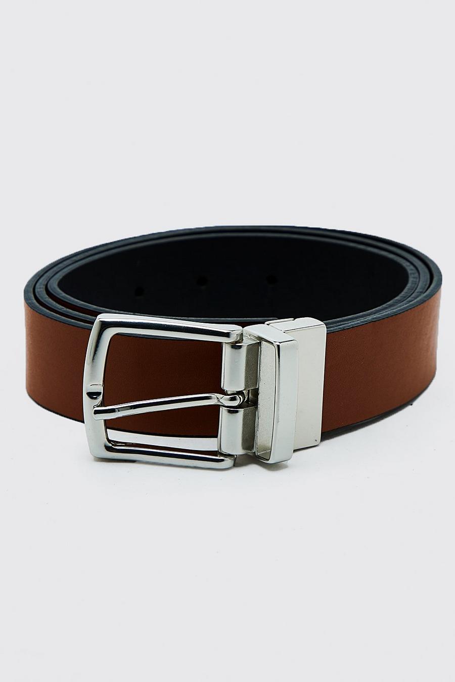 Black Faux Leather Reversible Belt