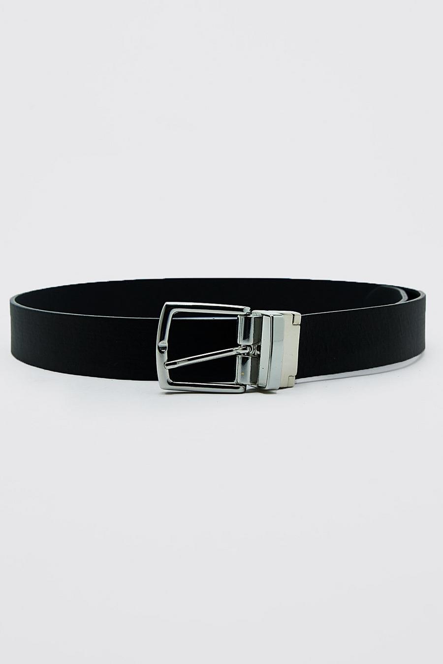 Black Faux Leather Reversible Textured Belt image number 1
