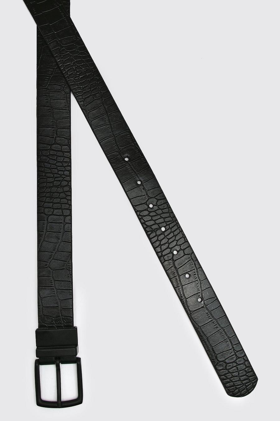 Black Faux Leather Reversible Croc Belt image number 1