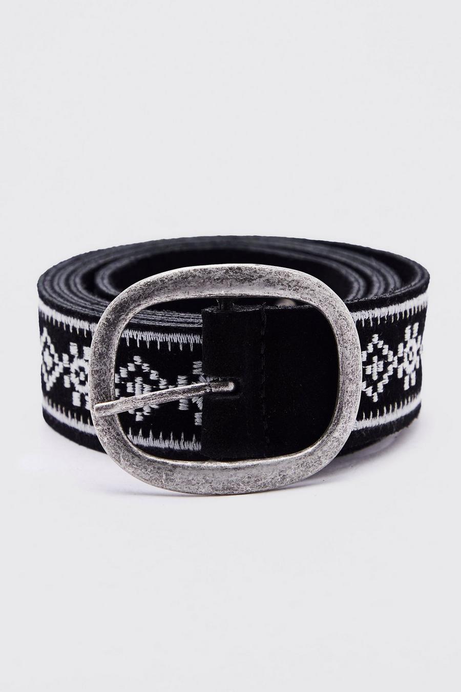 Black noir Suede Embroidered Belt
