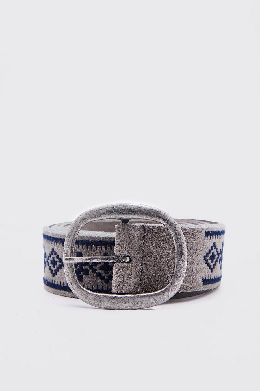 Grey Suede Embroidered Belt