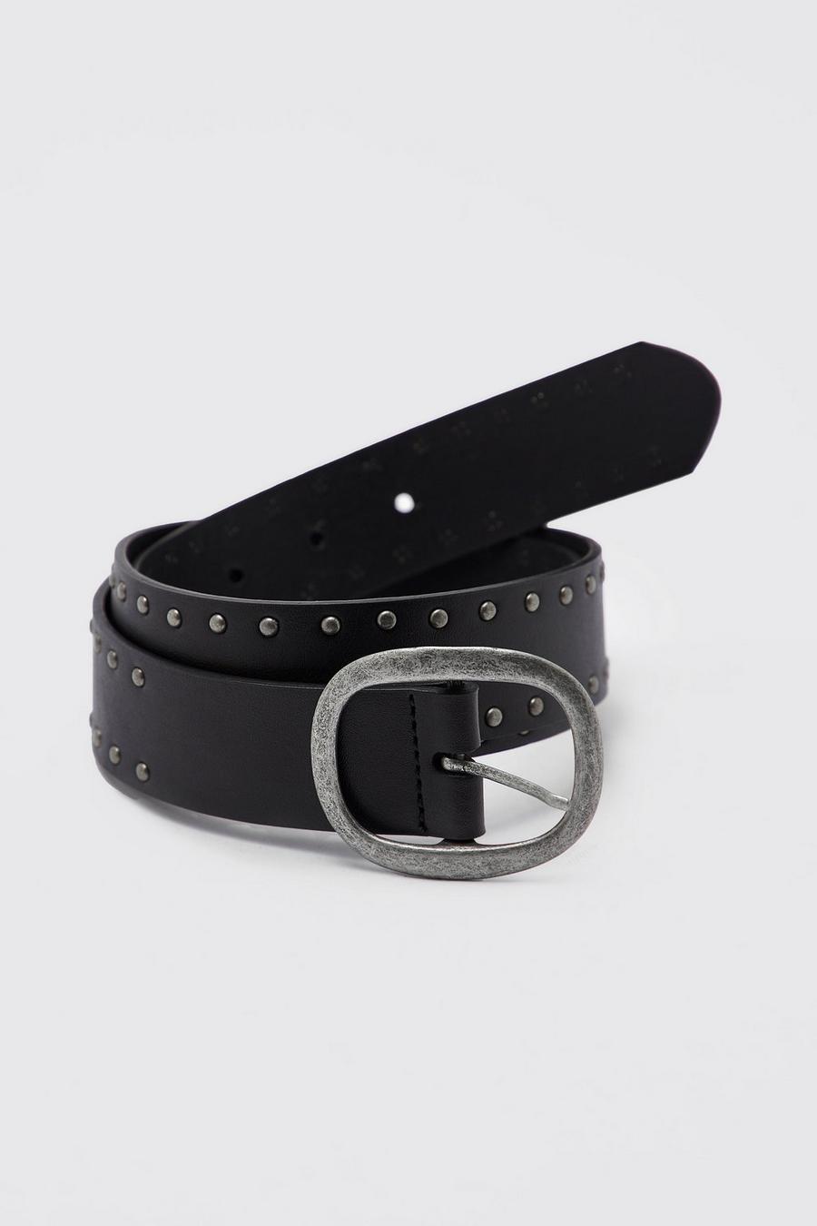 Black Leather Look Studded Belt image number 1