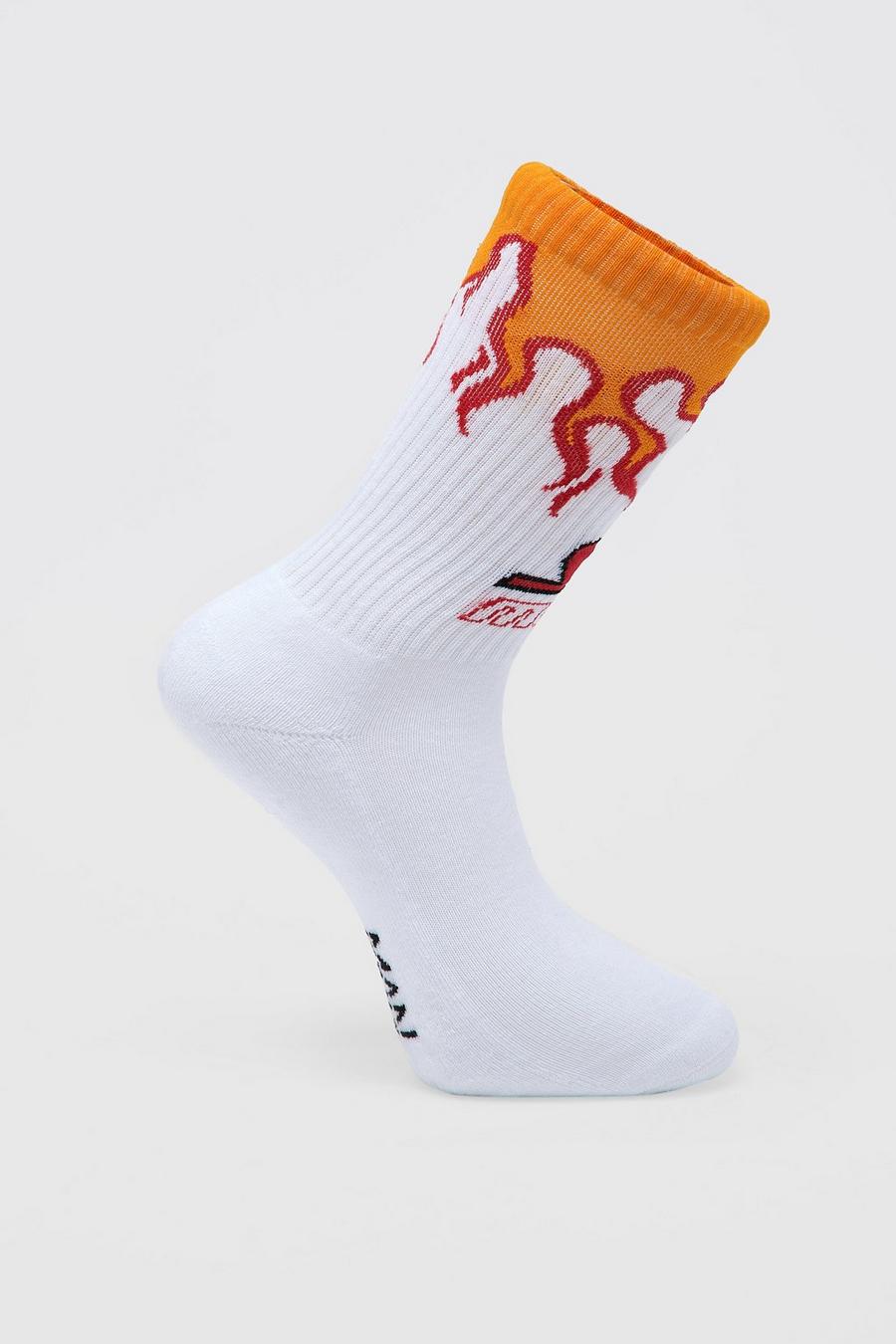 White 1 Pack Flame Moto Socks image number 1