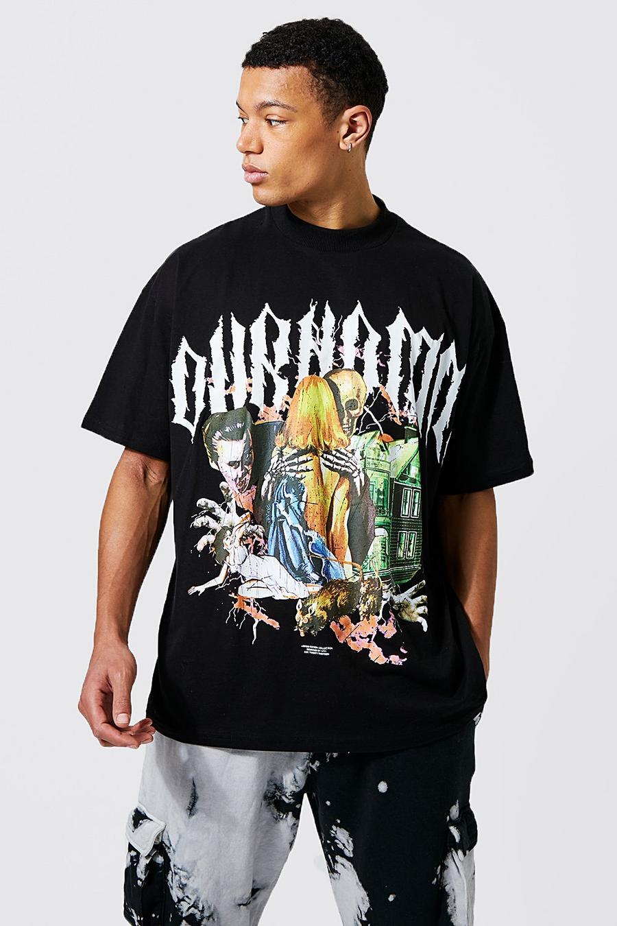 Black Tall Oversized Homme Graphic Print T-shirt