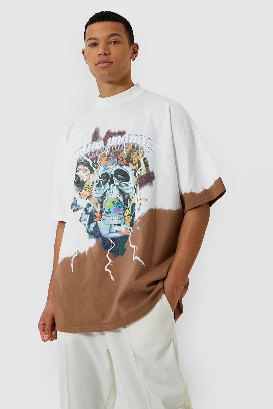 Tall gespleißtes T-Shirt mit Batik-Print, Brown image number 1