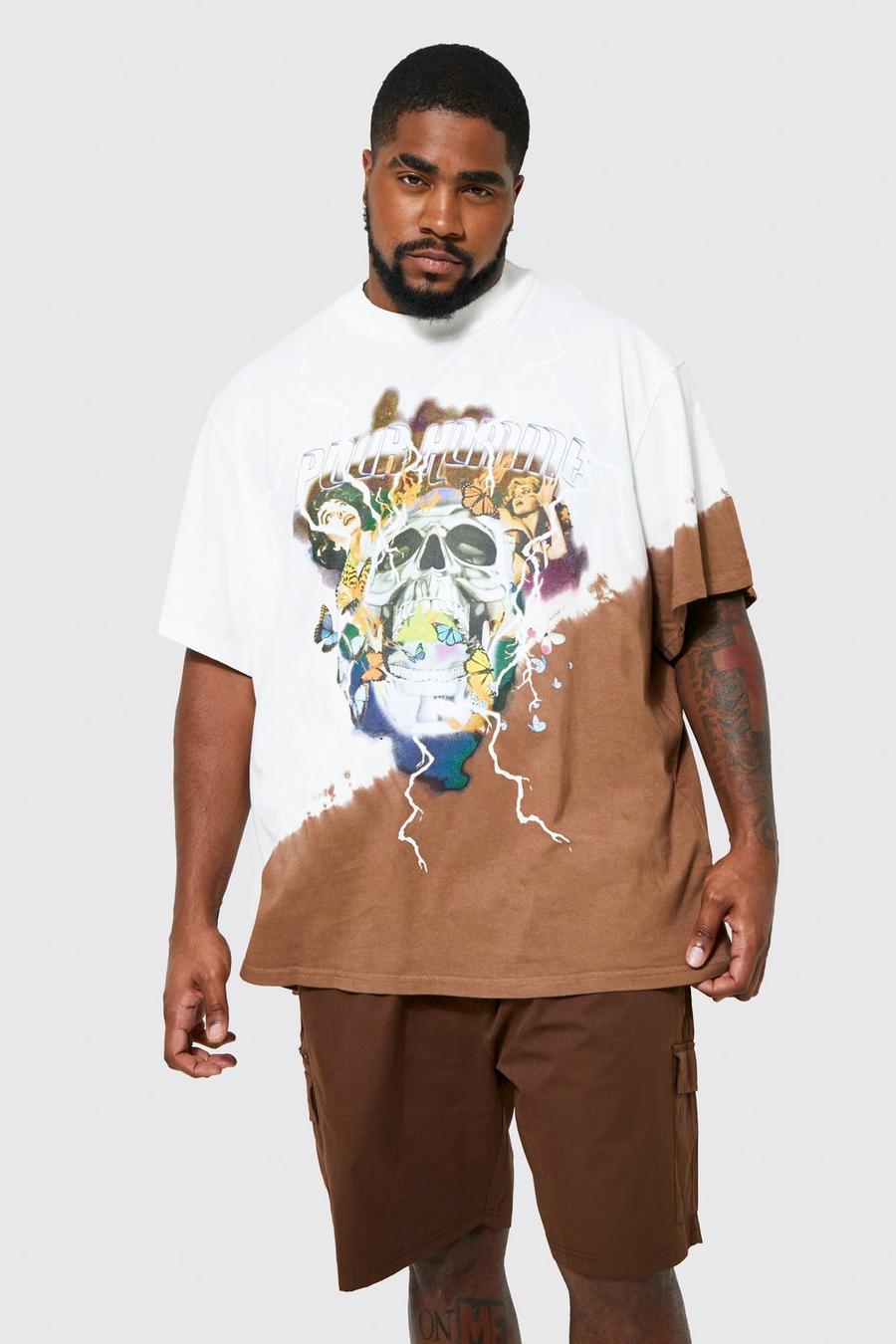 Brown Plus Placement Tie Dye Print T-shirt image number 1