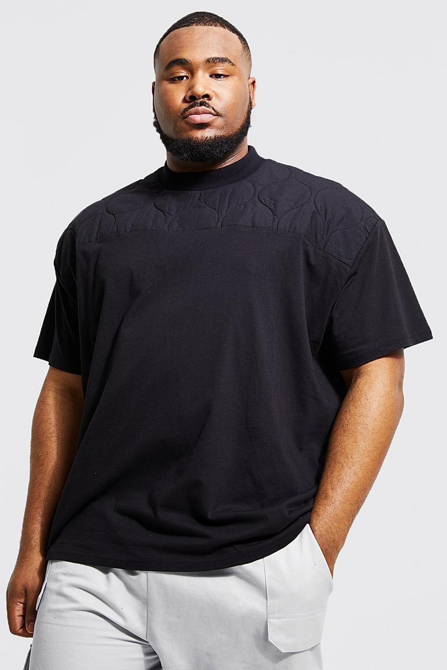 Black Plus Oversized Nylon Quilt T-shirt image number 1