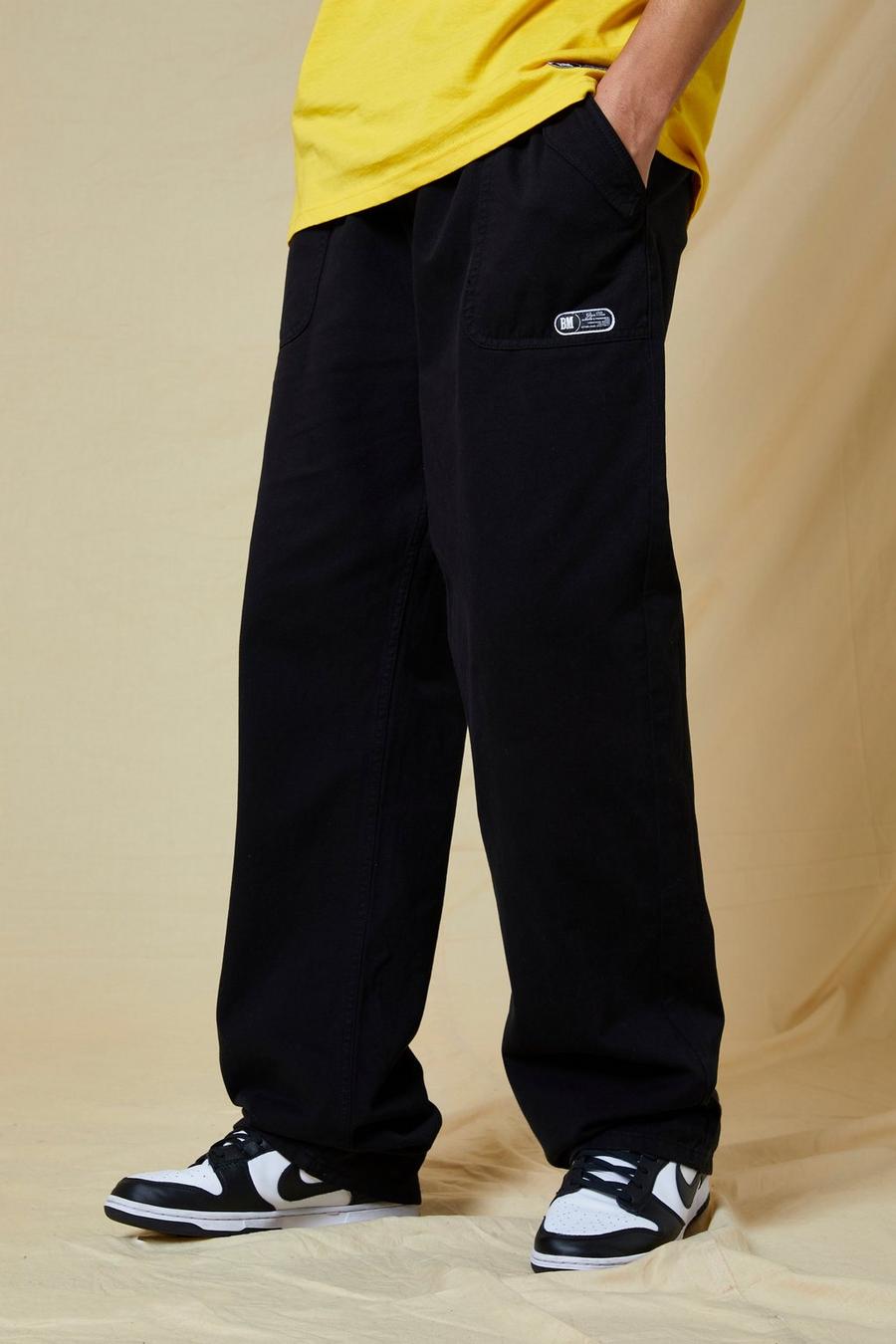 Black Tall Relaxed Fit Elastic Waist Twill Trouser