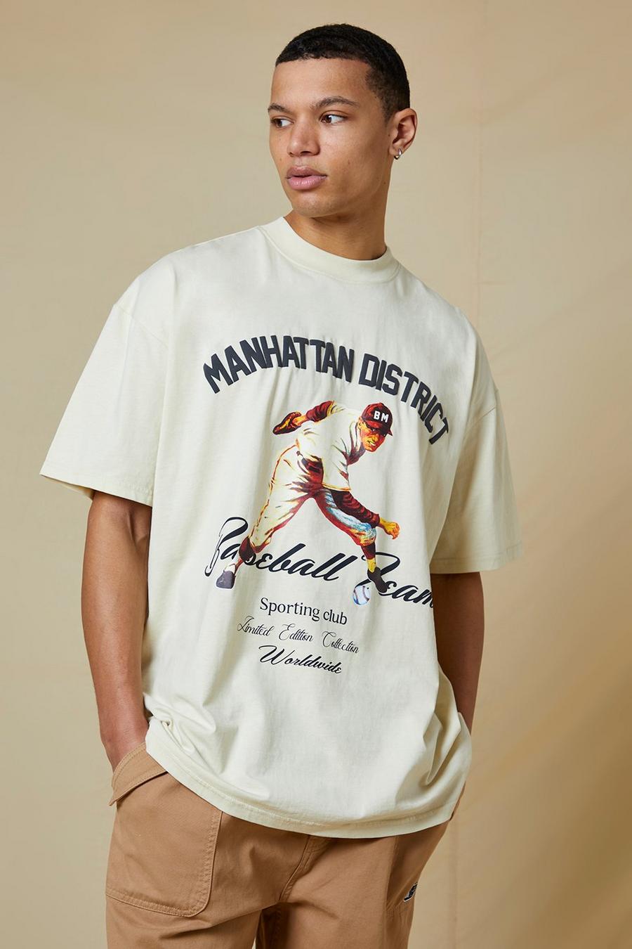 Ecru Tall Oversized Baseball Graphic T-shirt image number 1