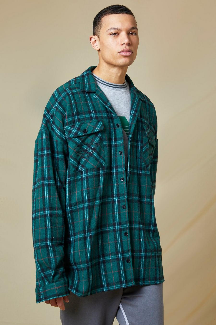 Forest Tall Oversized Curved Hem Revere Check Overshirt image number 1