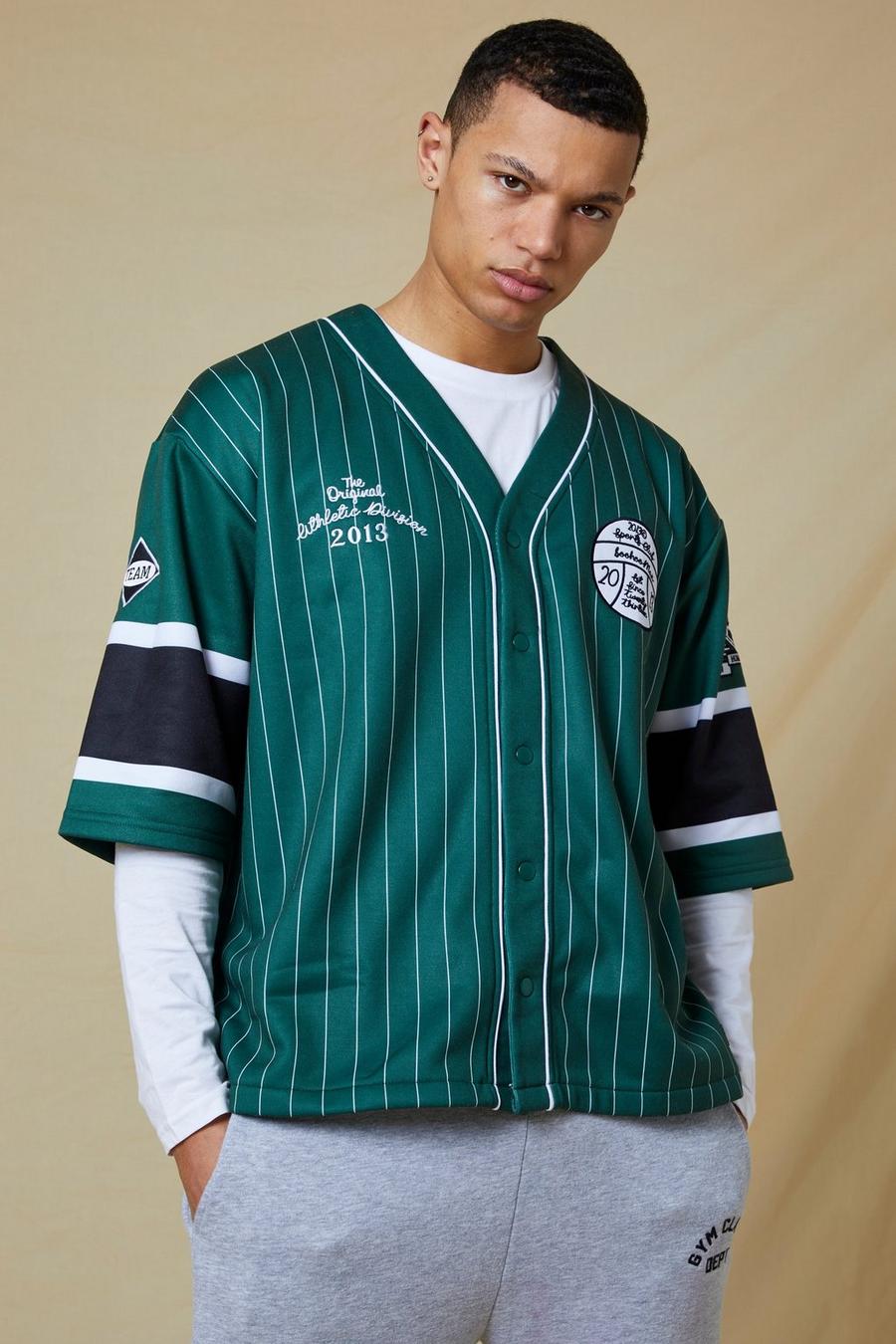 Forest green Tall Boxy Fit Striped Jersey Baseball Shirt