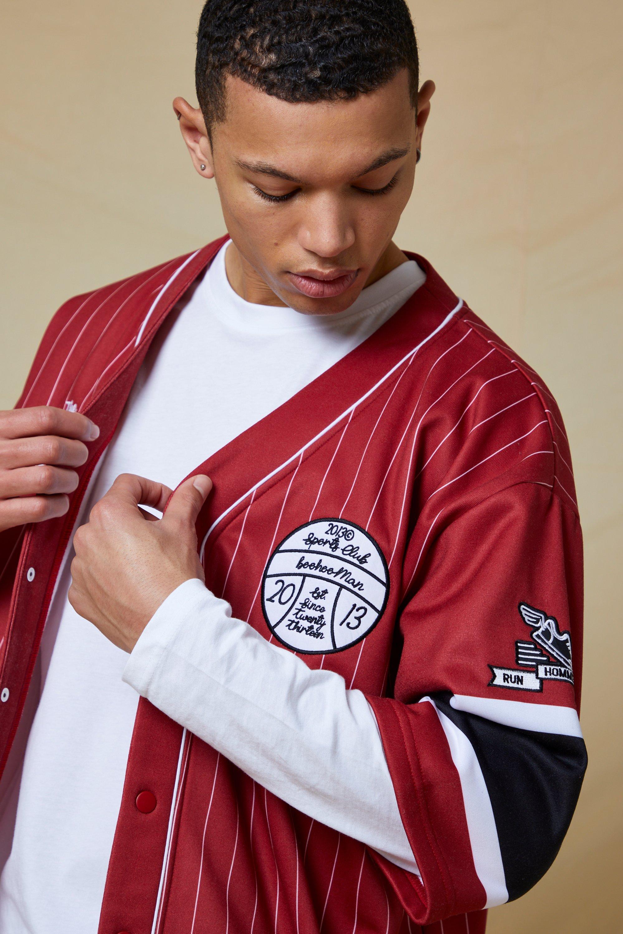 Tall Boxy Fit Striped Jersey Baseball Shirt