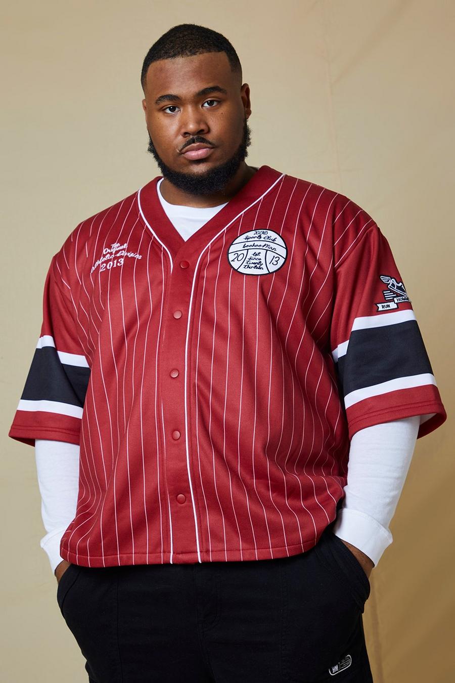 Red Plus Boxy Fit Striped Jersey Baseball Shirt  image number 1