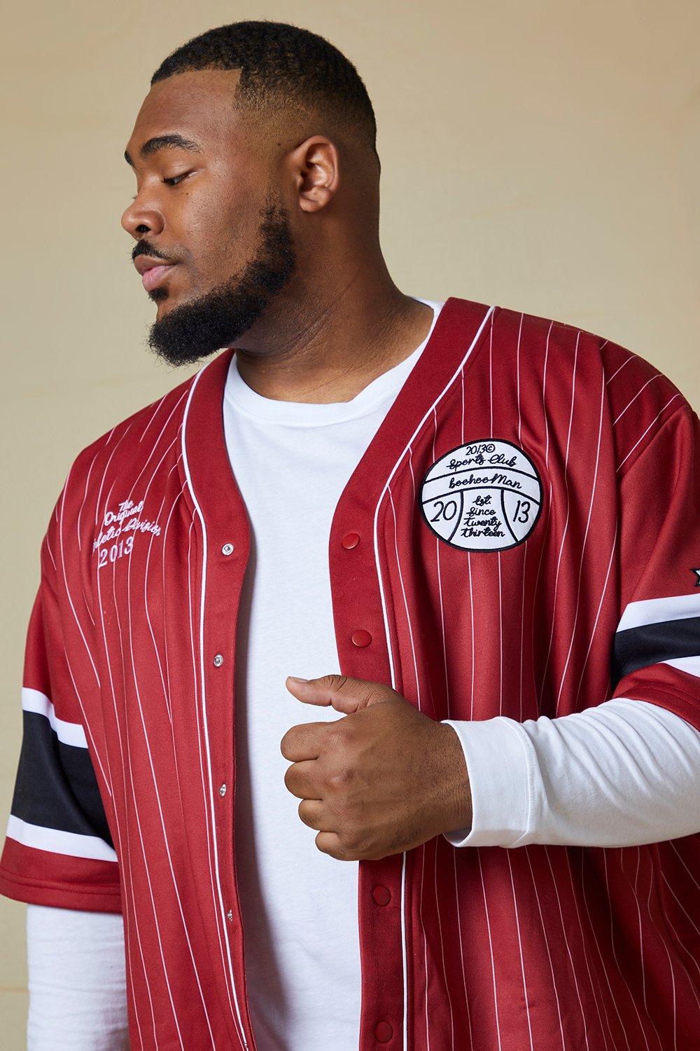 boohoo Mens Oversized Pinstripe Baseball Shirt & Short Set - Red S