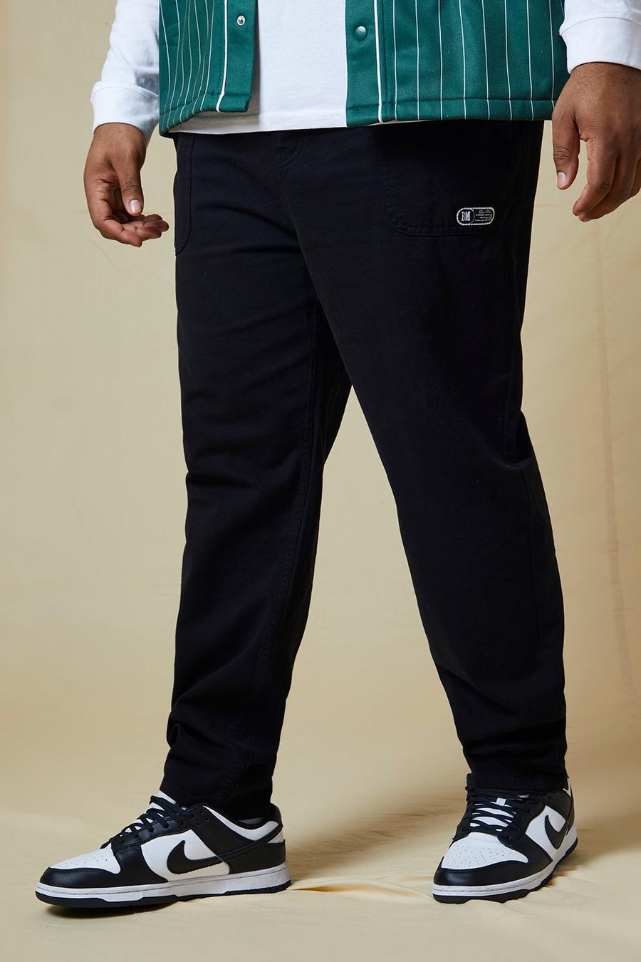 Plus Slim-Fit Twill-Hose mit elastischem Bund, Black image number 1