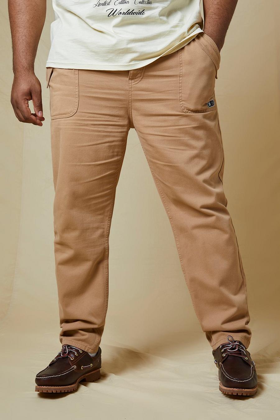 Pantalón Plus de sarga ajustado con cintura elástica, Stone beis