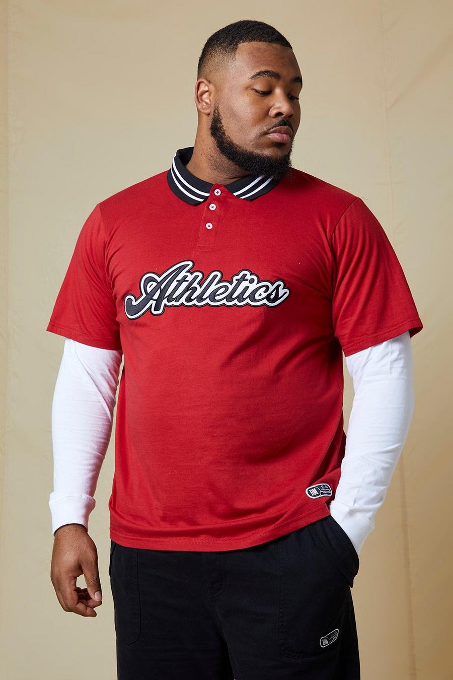 Red Plus Athletics Applique Faux Sleeve Polo image number 1