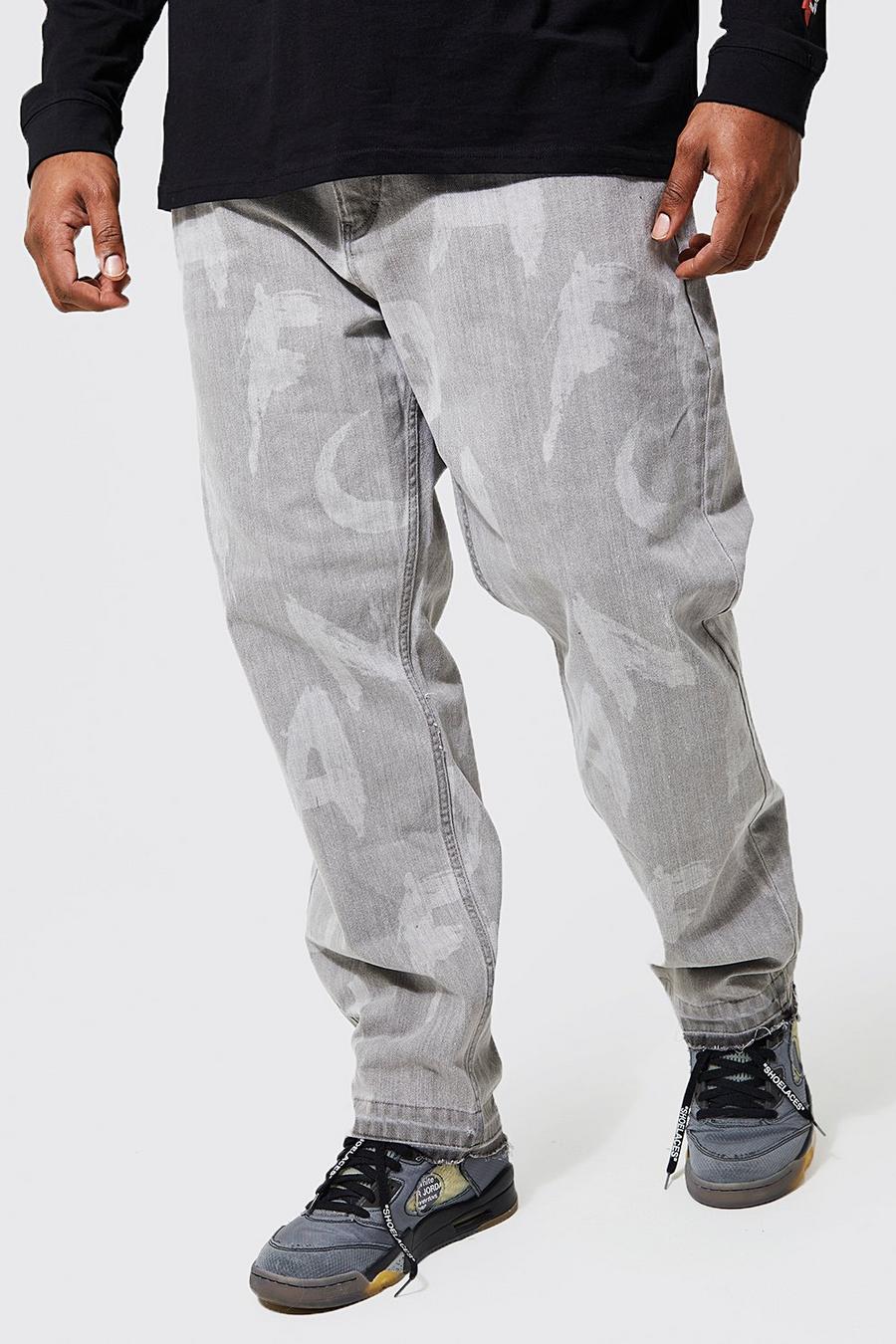 Light grey grau Plus Straight Leg All Over Laser Print Jean