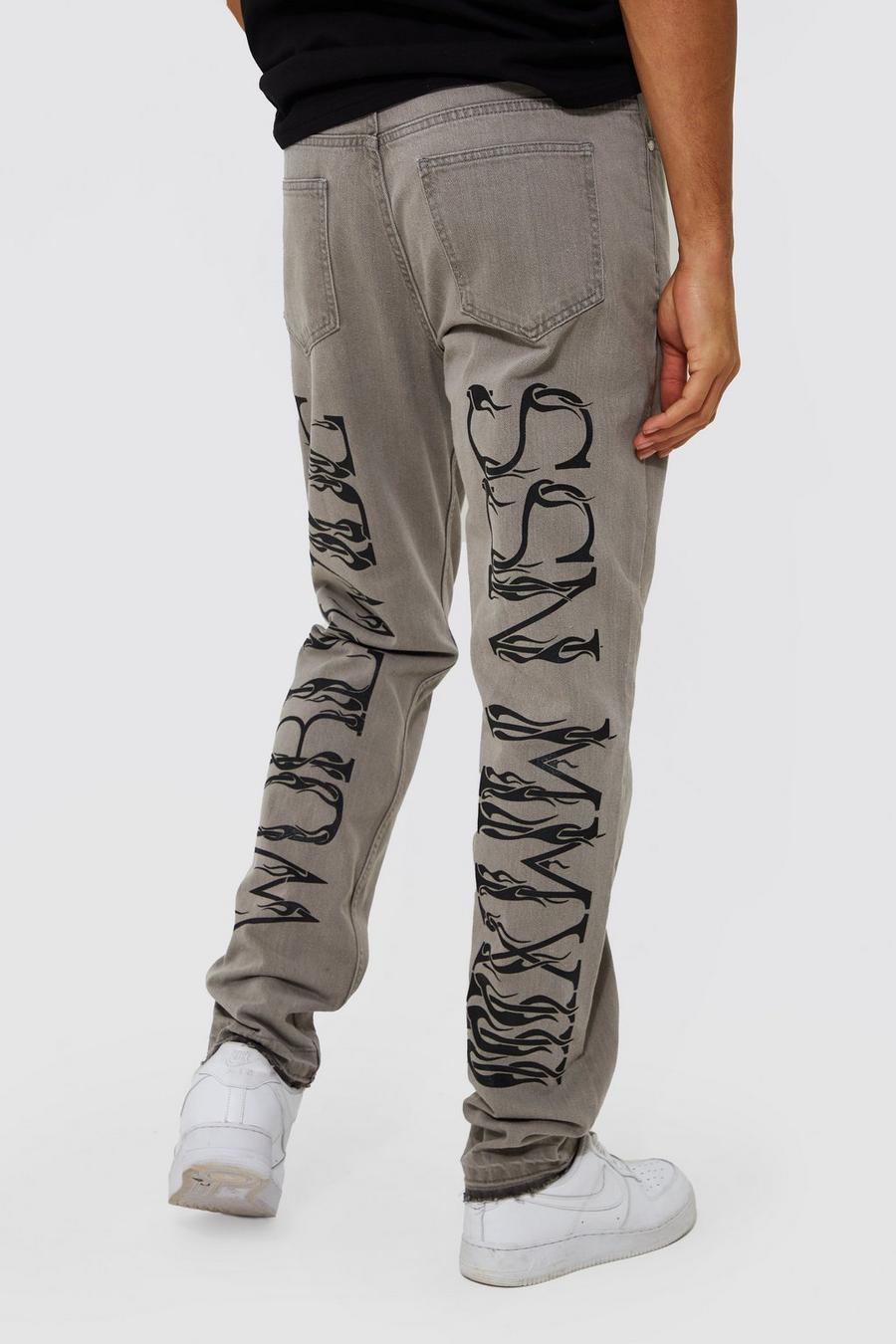 Tall schmale Jeans mit Rissen und Print, Light grey image number 1