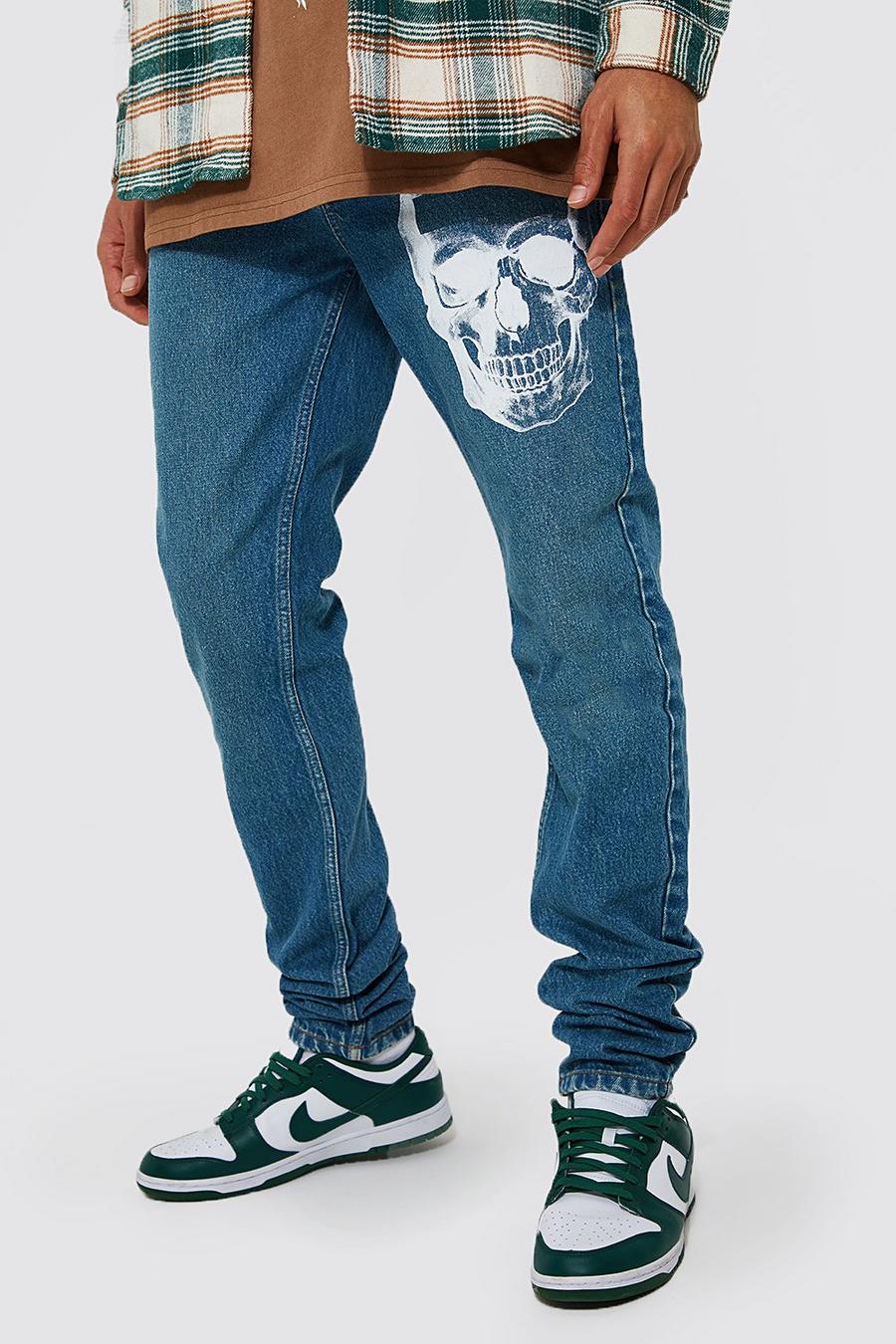 Skinny Rigid Skeleton Applique Jeans