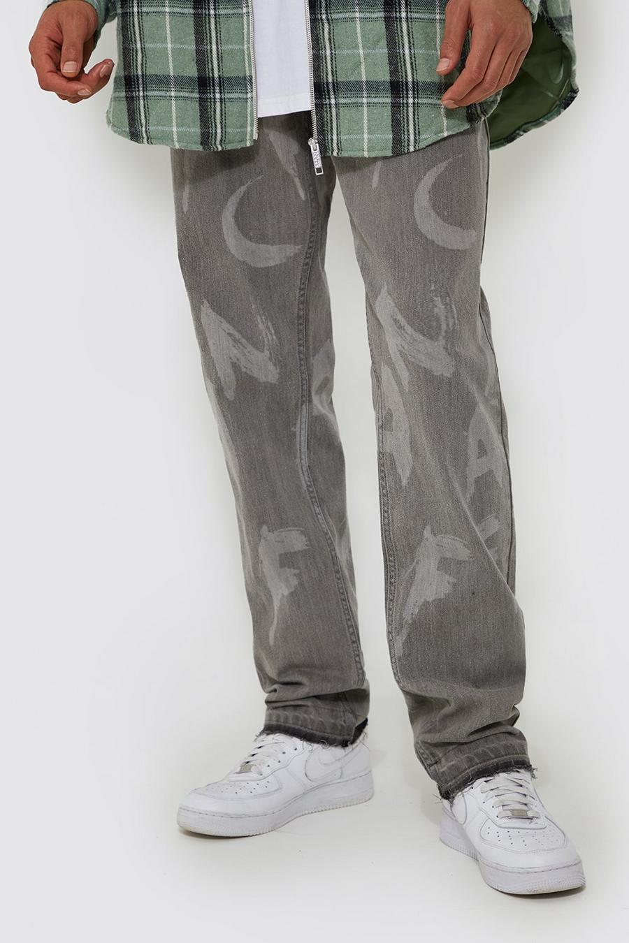 Light grey grau Tall Straight Leg All Over Laser Print Jean