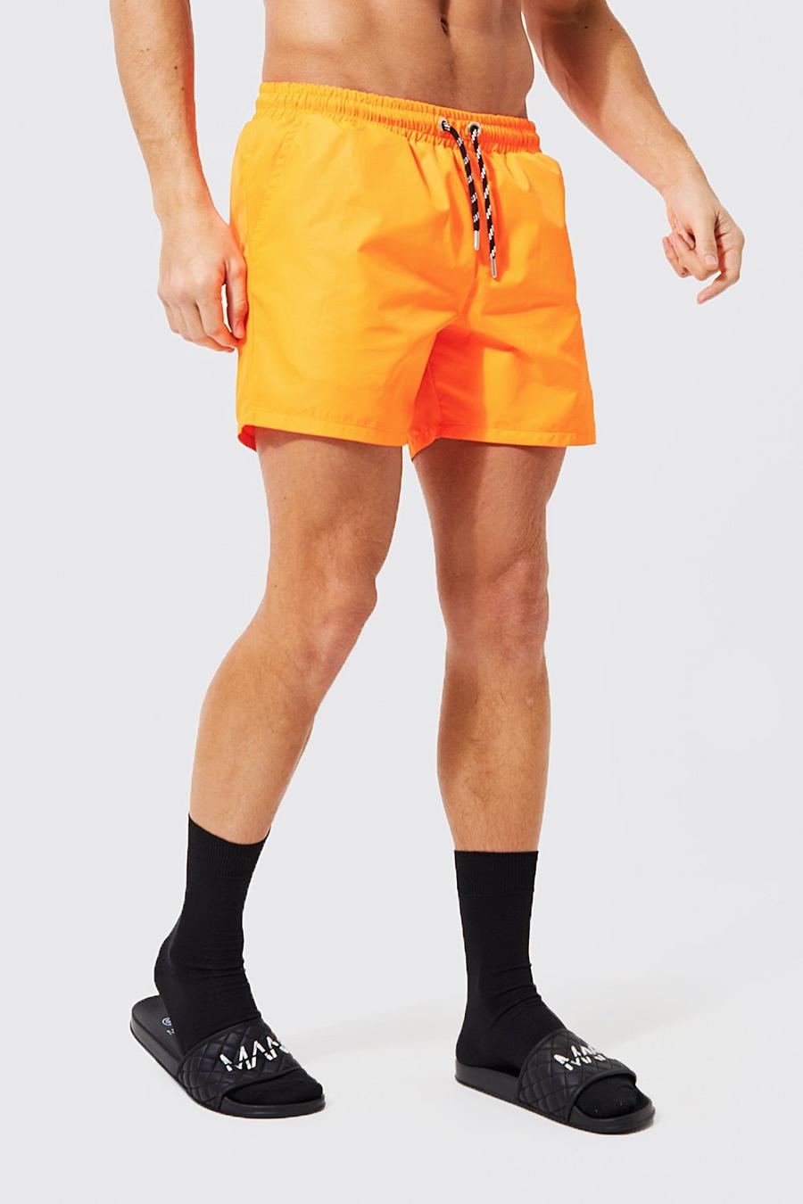 Neon-orange Mid Length Ripstop Swim Shorts image number 1