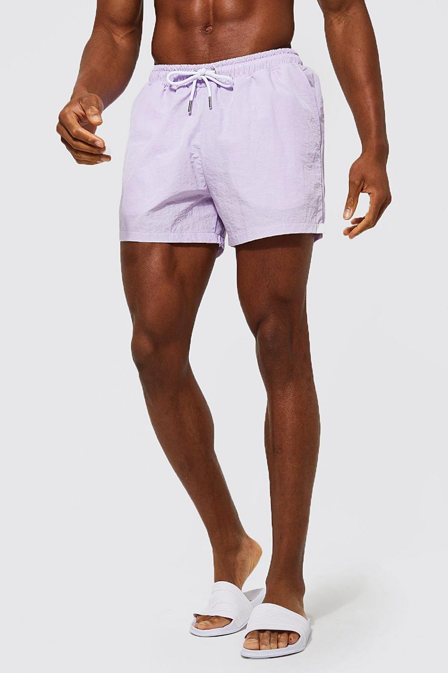Lilac Short Length Crinkle Shell Swim Shorts