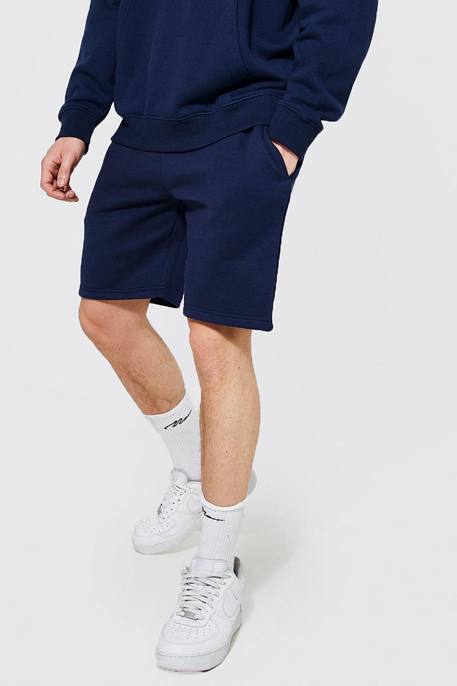 Mittellange Jersey Shorts aus REEL Baumwolle, Navy marine