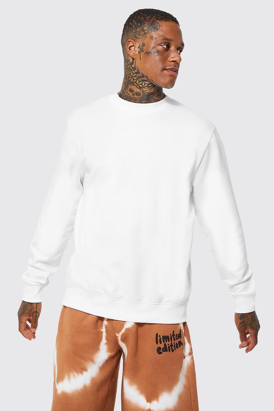White Basic Crew Neck Sweatshirt with REEL Cotton