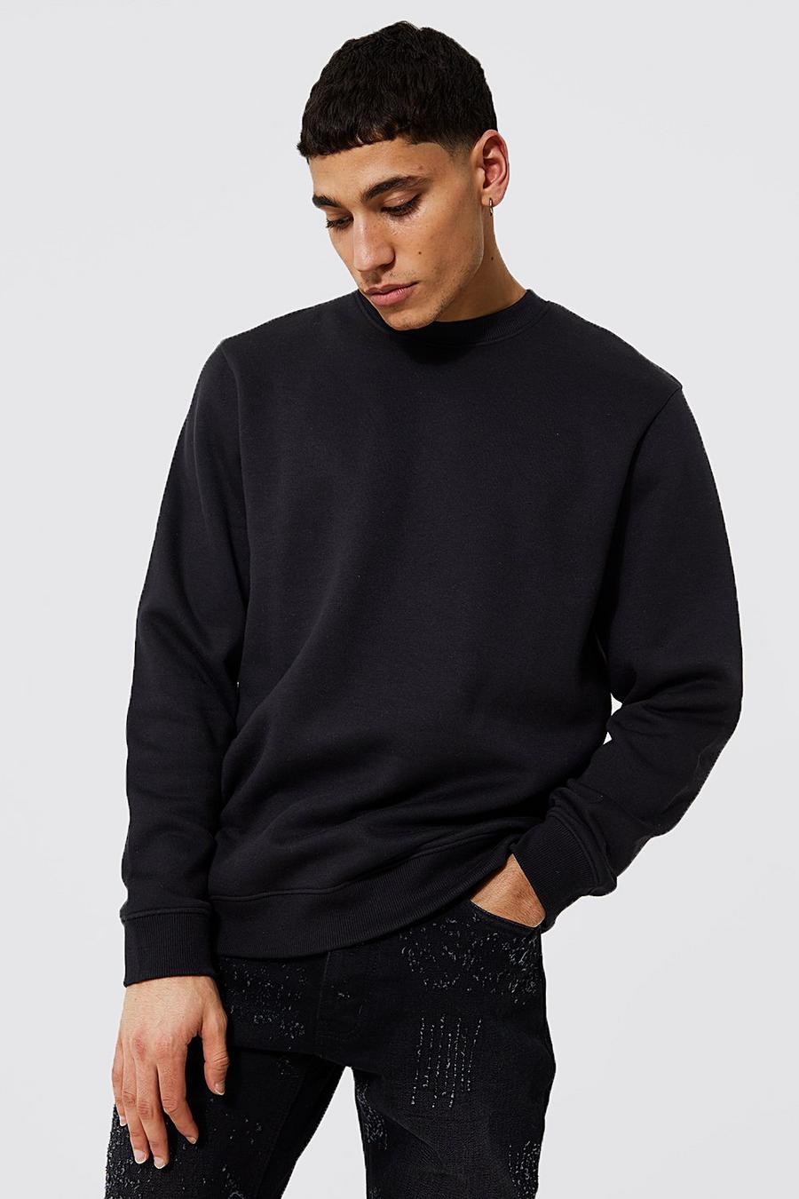 Black Basic Crew Neck Sweatshirt With Cotton