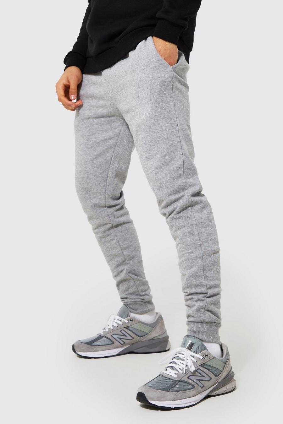 Pantaloni tuta Basic Skinny Fit in cotone REEL, Grey marl
