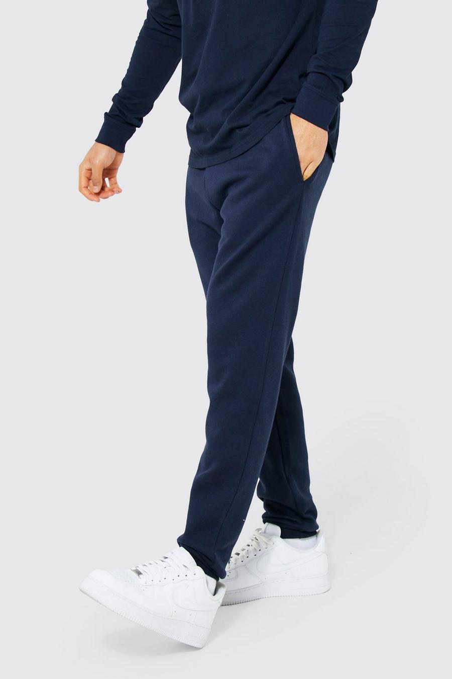 Pantalón deportivo básico ajustado con algodón ecológico, Navy blu oltremare image number 1