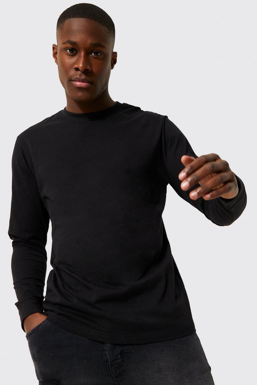 T-shirt a maniche lunghe in cotone REEL, Black negro
