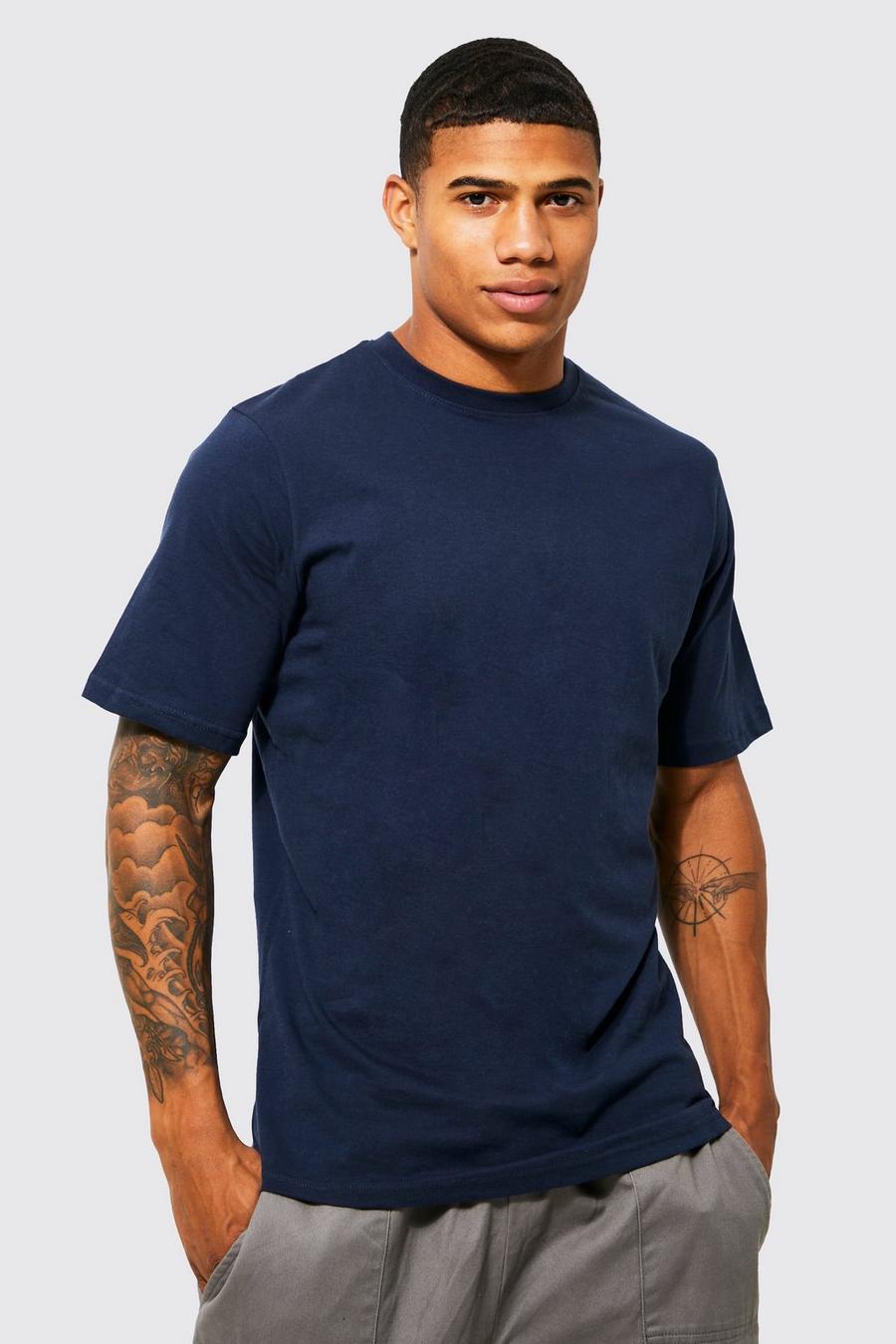 Navy blu oltremare Basic Crew Neck T-shirt with REEL Cotton