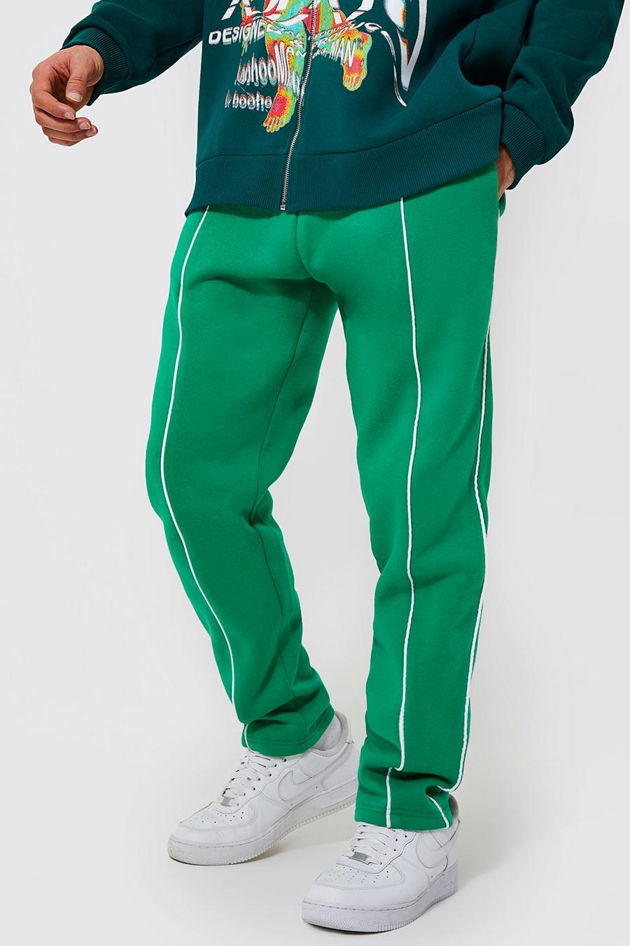 Green Regular Fit Joggers With Piping image number 1