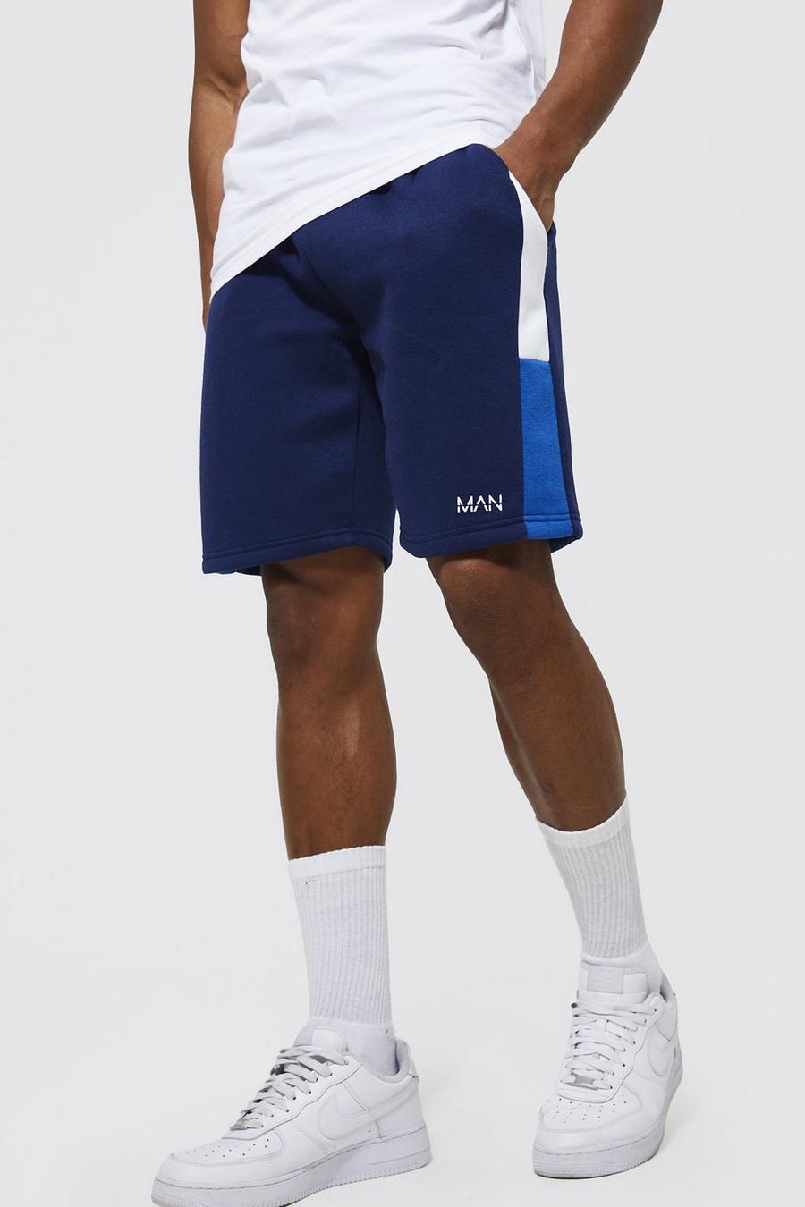 Pantalón corto de tela jersey Ofcl con colores en bloque, Navy image number 1