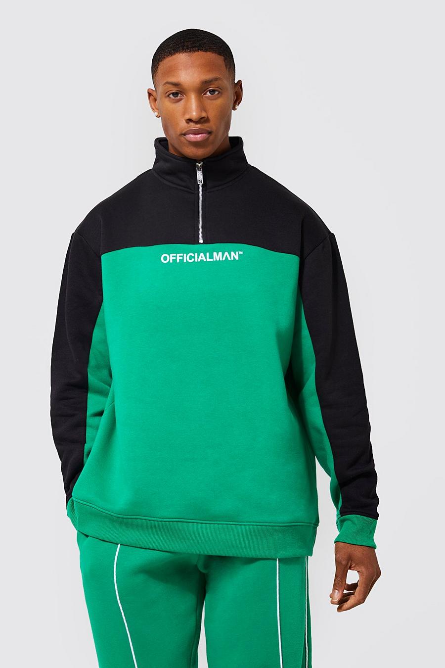 Green Oversized Man Colour Block Funnel Neck Top image number 1