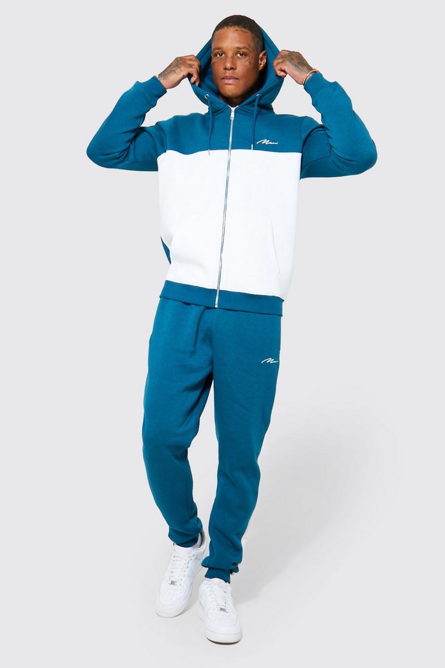 Man Signature Colorblock Trainingsanzug mit Reißverschluss, Blue