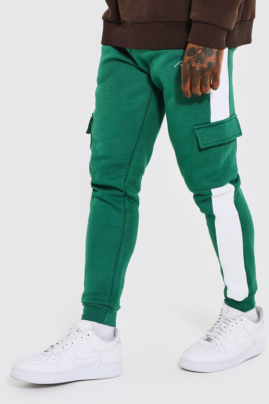 Forest green Skinny Man Cargo Colour Block Jogger  